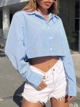 EZwear Striped Drop Shoulder Crop Shirt
